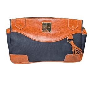 Miche Mavi chestnut brown and navy blue canvas shell cover purse bag